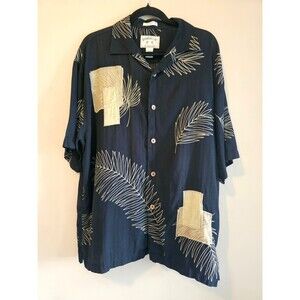 Bamboo Cay Shirt Mens Large-L Black Tropical Button Up Short Sleeve Silk Cotton